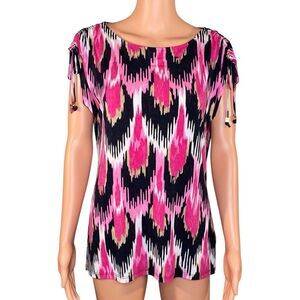 MICHAEL Michael Kors Blouse Short Cap Sleeve Round Neckline Bold Print SZ Med